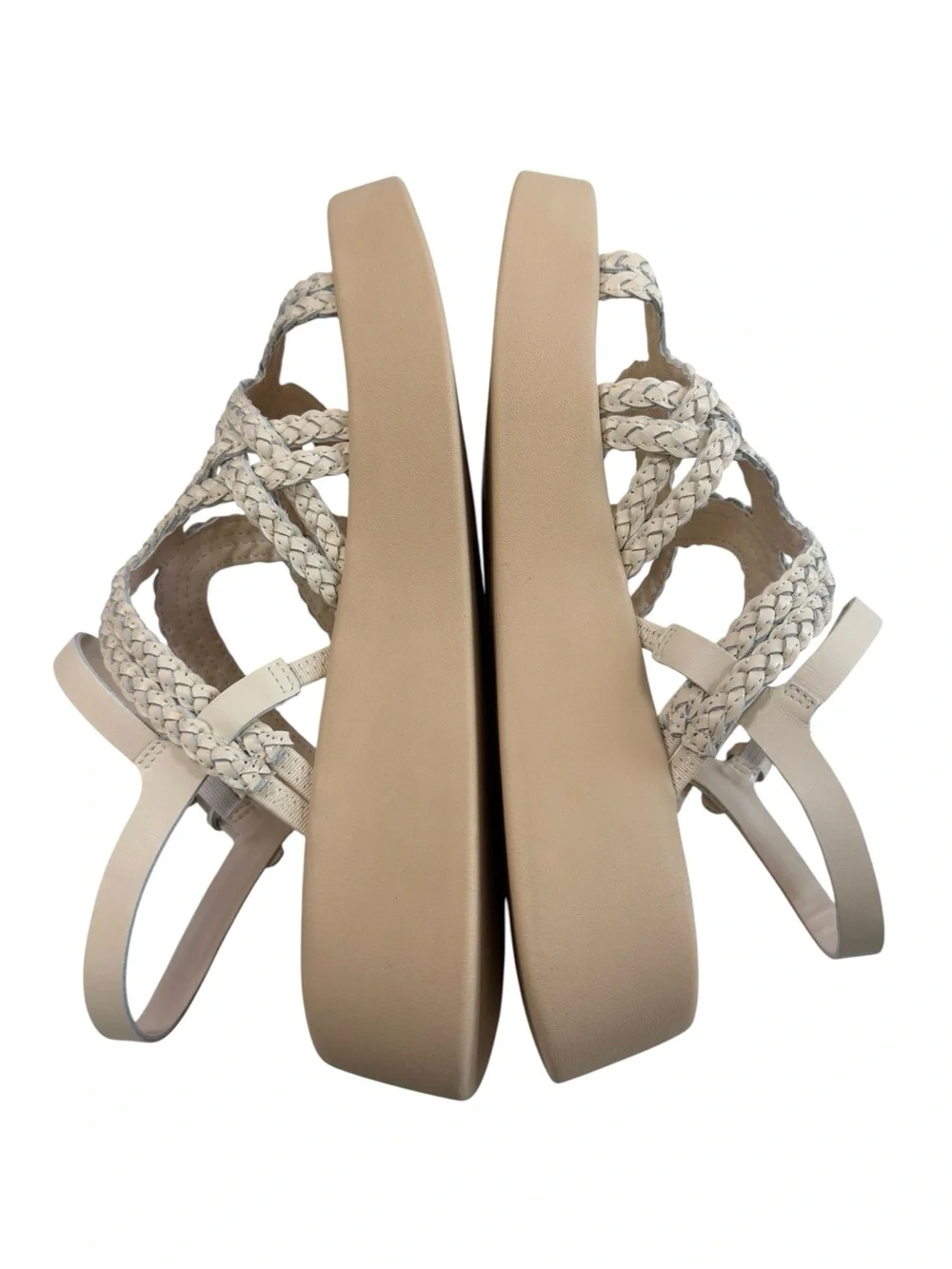 NWOB Dolce Vita Gatsby Braided Strappy Leather Platform Wedge Sandals Creme Sz10